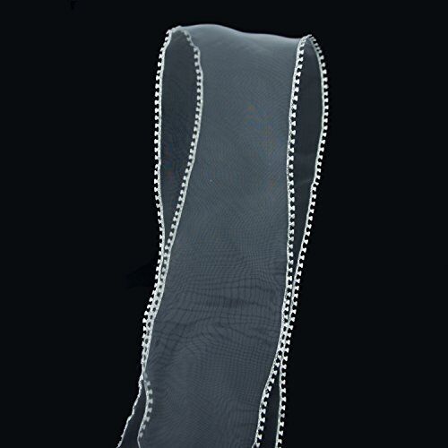 Close-up of smoke silver organza trim showing crochet edge detail