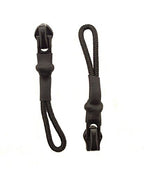 Close-up of a black water resistant metal zip pull.