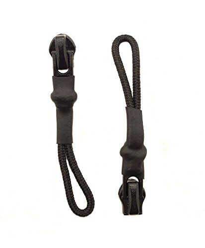 Close-up of a black water resistant metal zip pull.