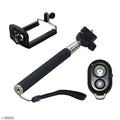 Telescopic monopod fully extended for self-portraits.