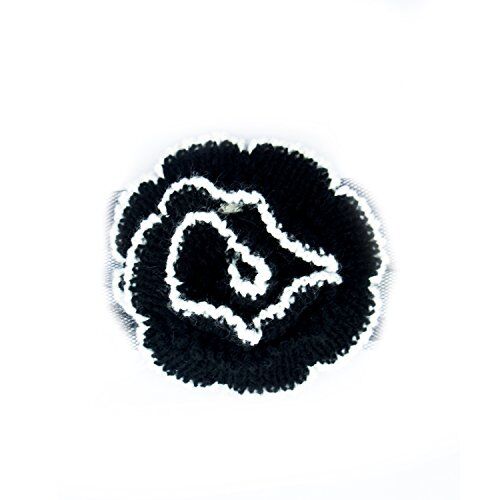 Knitted Black and White Edge Decorative Rosettes Sew on Trim with Net Backing - 1 Metre Appx 12 pcs (8 x 8 cm)
