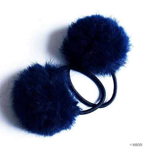 A Pair of Lovely Pom Pom Hair Bands, Decorative Pom Poms w/Band - 2" pom pom (Dark Blue)