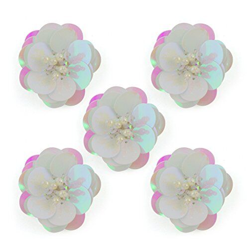 Close-up of No.8 white reflective flower sequin and bead trim.