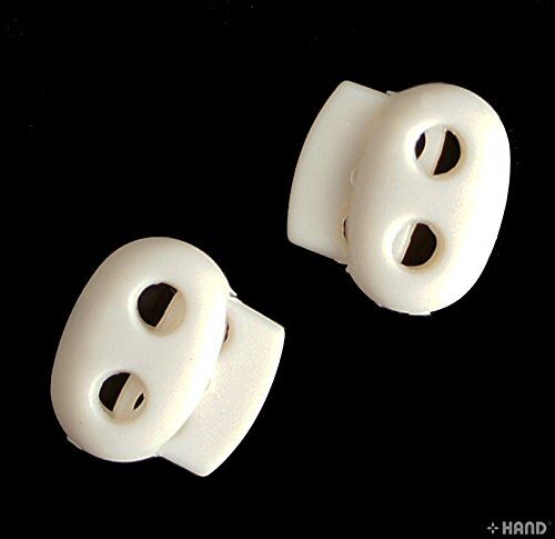 Different shapes of white cord locks for various uses
