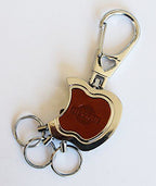 Close-up of black leather keyring with torch buckle