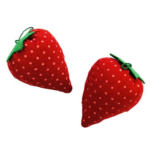 Two small strawberry pin cushions, each 40mm wide.