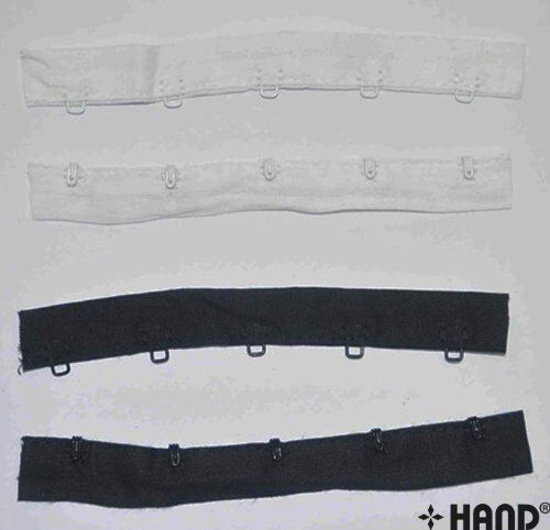Black cotton hook and eye tape on a white background.