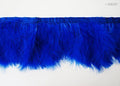 Electric blue goose feather fringe trim on a white background.