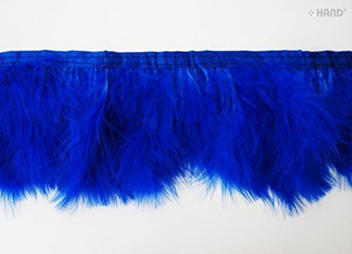 Electric blue goose feather fringe trim on a white background.