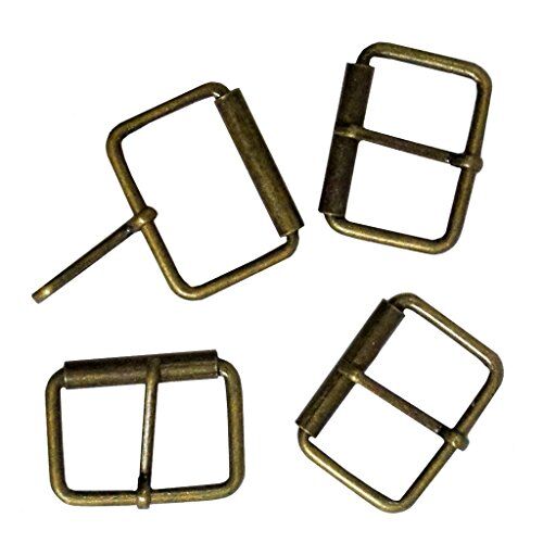 Pack of 4 large antique gold metal square belt buckles.