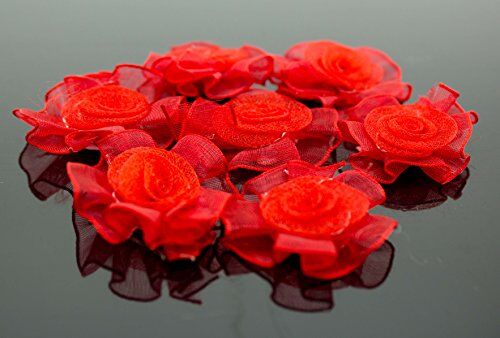 Organza Flower Sew On Trims, Embellishments 30 mm Pack of 10 Red