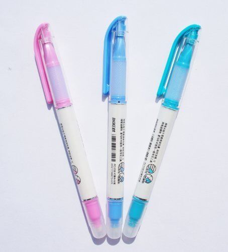 Three Magic Erasable Ink Pens with blue ink on a white background