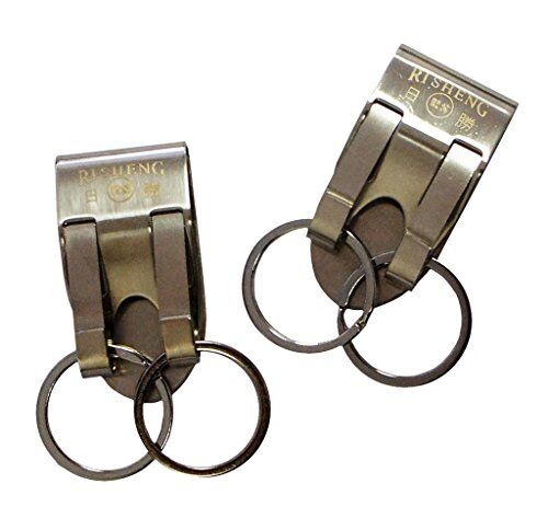 Two wide metal double loop hook keyrings on a white background.