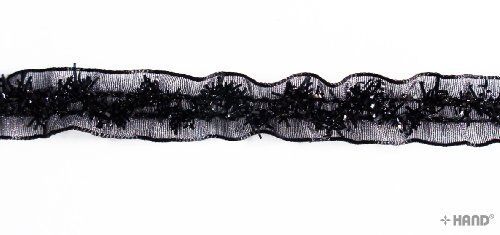 Black decorative satin ribbon elastic trim with sequins