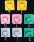 Pack of 8 coloured square self-adhesive hooks displayed