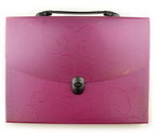 A4 concertina document wallet case in burgundy with floral design.