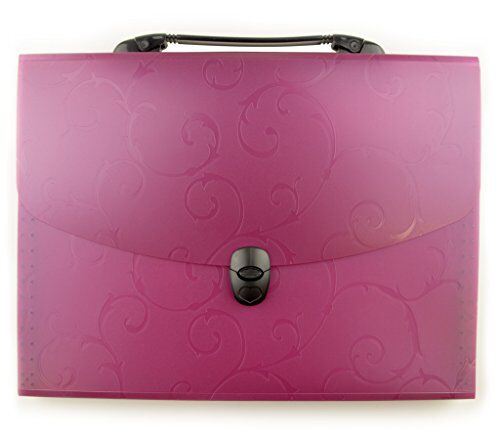 A4 concertina document wallet case in burgundy with floral design.