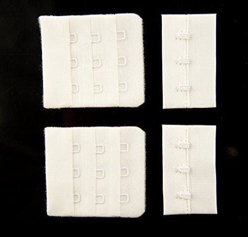 Two sets of 45 mm wide white bra hook and eye fasteners
