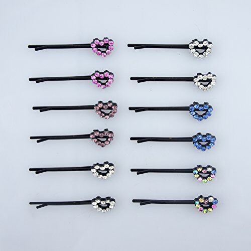 Stylish Heart Crystal Hairpin Barrettes - Pack of 2 Pairs