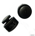 Black plastic round toggle spring stop cord locks in assorted sizes.