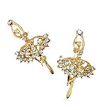 Gold tone ballerina brooch with clear crystals, elegant design.