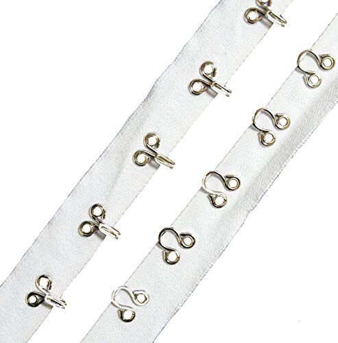 White decorative continuous silver hooks and eyes tape, 3 metres long.