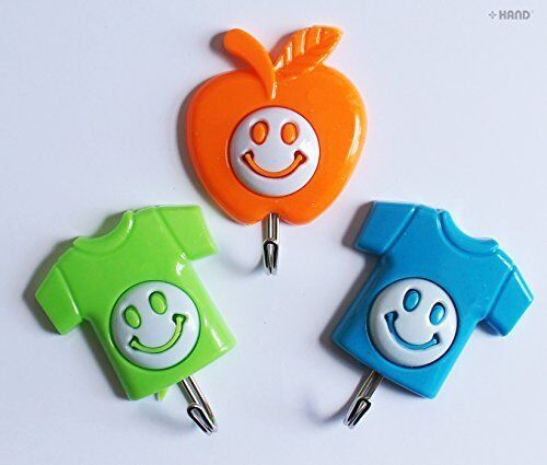 Three assorted self-adhesive hooks in vibrant colours