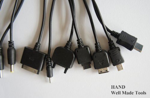 Different connecting cables included with the charger.