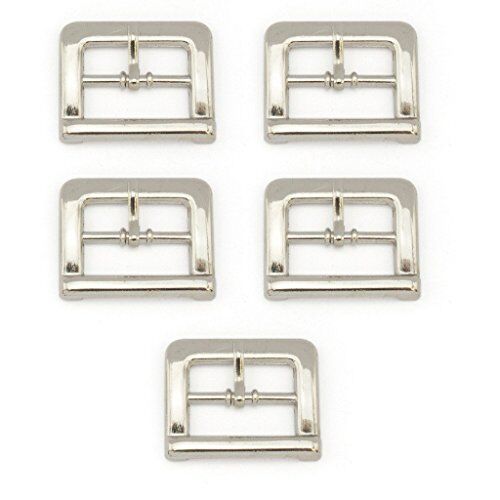 Pack of 5 silver metal single lock belt buckles on display.