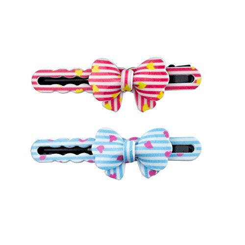 Pastel striped enamelled hairclip barrette with bow