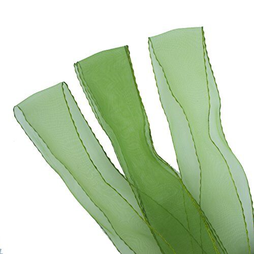 Moss green decorative crochet edge organza trim on a roll