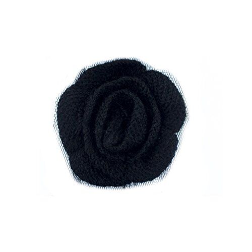 Knitted Black Decorative Rosettes Sew on Trim with Net Backing - 1 Metre Appx 12 pcs (8 x 8 cm)