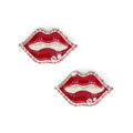 Red lips brooch with pink diamante border on a white background