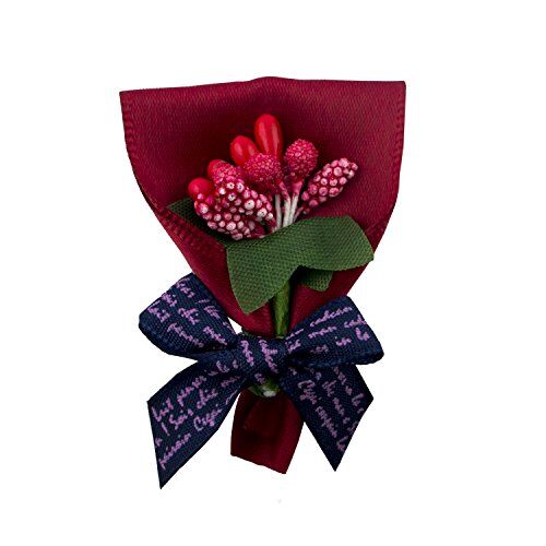 H1001 Deep Red Pretty Ribbon Decorative Bow and Berry Bouquet Fabric Embellishment Trims - Pack of 5