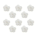 Pack of 10 white flower sew-on trims with crystal beads.