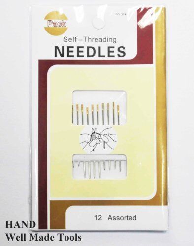 Assorted self-threading needles in a pack of 12.