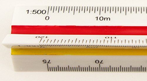 Multiple scales displayed on the professional metric ruler.