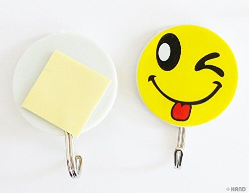 Close-up of a Smily Face hook showing its adhesive backing