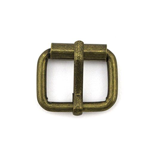 Pack of 10 small antique gold metal buckles displayed.