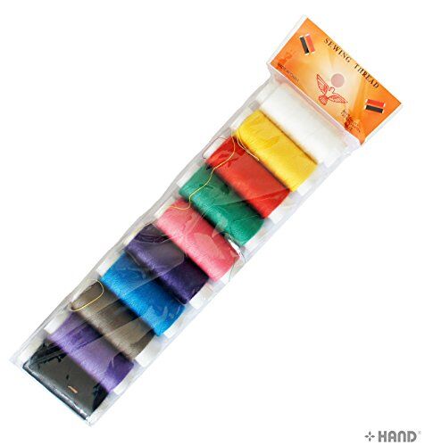 Close-up of vibrant rainbow-coloured sewing thread spools.