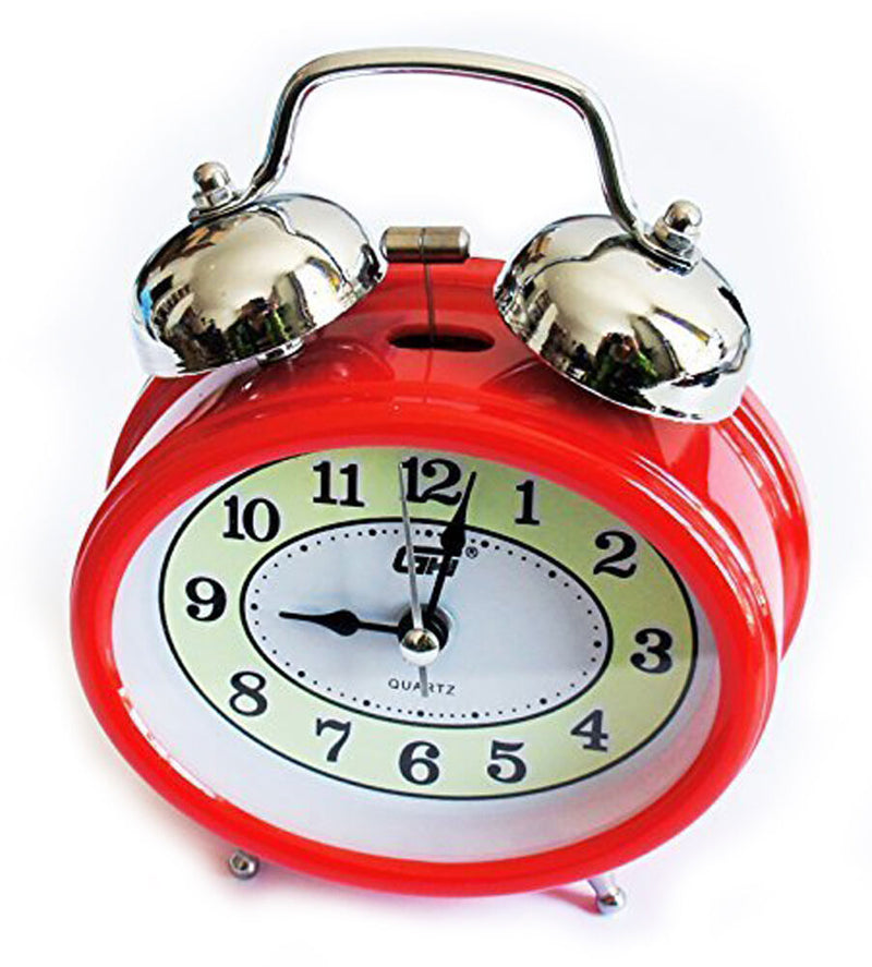 Oval shape twin bell alarm clock in assorted colours