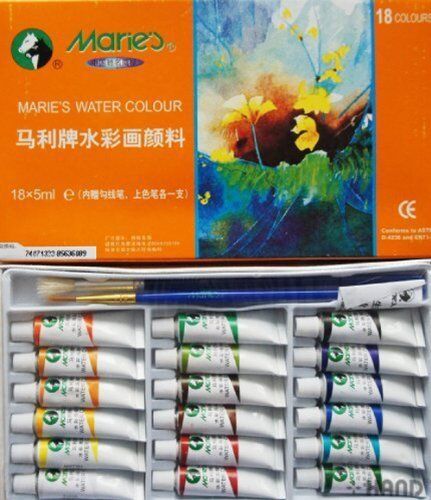 Set of 18 Marie's watercolour paints displayed in a palette