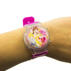 Watch displaying time, date, and seconds with LED light feature.