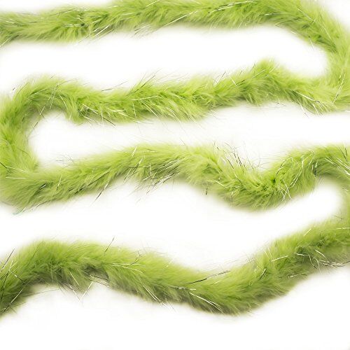 Pale green and silver trim feather garland displayed on a table.