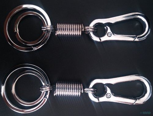 Close-up of the all metal design of the double key rings