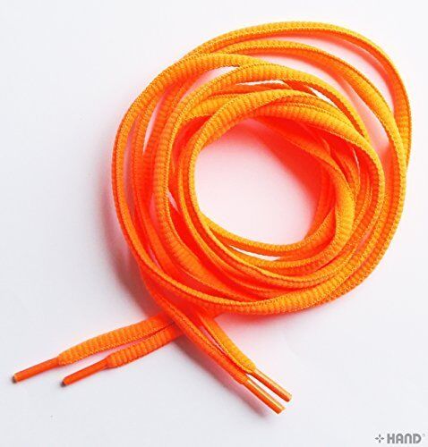 Neon orange oval trainer shoe laces displayed in a pack