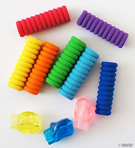 Close-up of rubber pencil grips showing texture and design