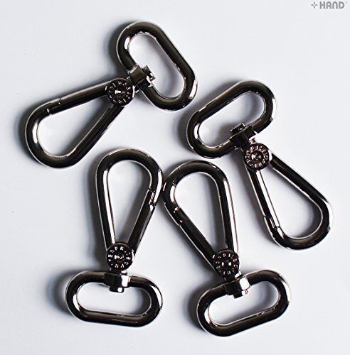 Rotary swivel hook in polished gun silver tone, 65x35mm.