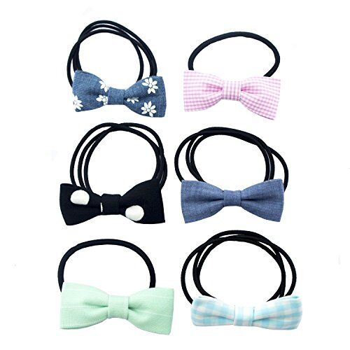 Pack of 6 stylish hair bands with fabric bows in assorted colours