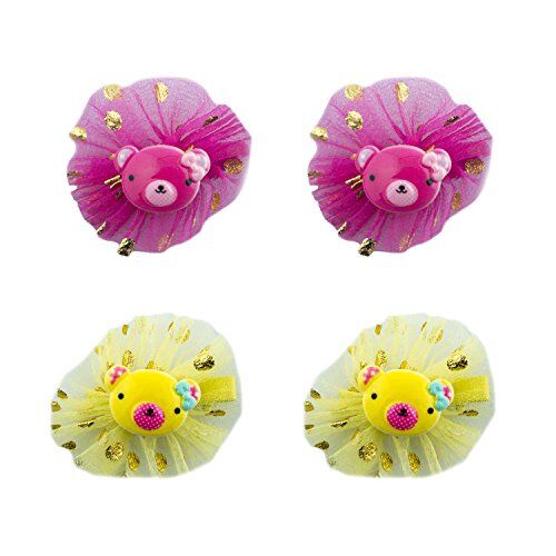 Two teddy bear hairclip barrettes with gold polka dots.